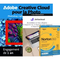 Plan de Photographie Adobe 1 To + Norton 360 Deluxe 3 PC + Jottacloud Personnel | 1 an