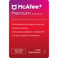 McAfee+ Premium Individual | 1 vuosi | Rajoittamaton määrä laitteita | Windows - Mac - iOS - Android - ChromeOS
