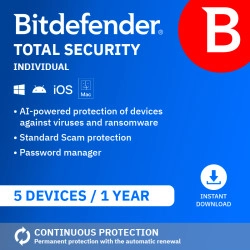 Bitdefender Total Security Individual 2026 | 5 Devices | 1 year