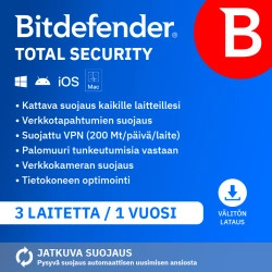 Bitdefender Total Security Standard 2026 | 3 Laitetta | 1 vuosi