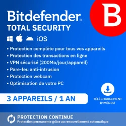 Bitdefender Total Security Standard 2026 | 3 Appareils | 1 an