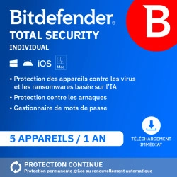 Bitdefender Total Security Individual 2026 | 5 Appareils | 1 an
