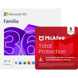 Microsoft 365 Familia + McAfee Total Protection | 5 Dispositivos | 1 Año