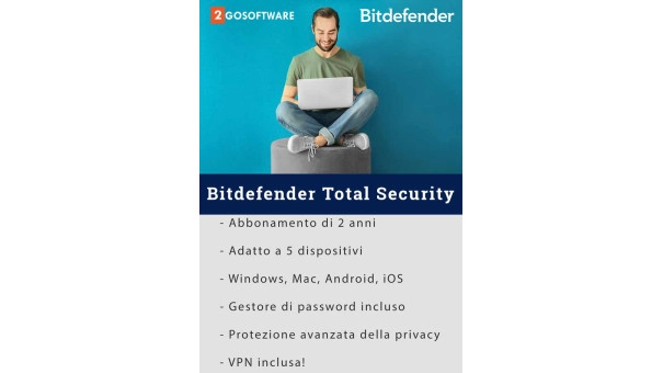 Bitdefender Total Security 2026 | 5 Dispositivi | 2 anni | Rinnovo automatico