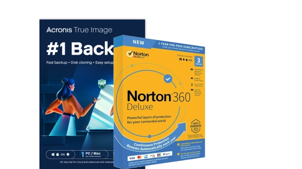 Acronis True Image Essentials | 1 PC | 1 vuosi + Norton 360 Deluxe | 3 laitetta