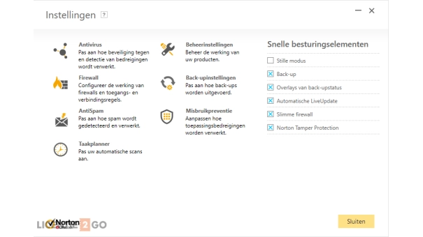 Instellingen beveiligingsprogramma Norton