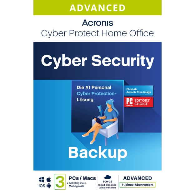 Acronis Cyber Protect Home Office Advanced 2024 | 3 PC | 1 Jahr | 500 GB Cloud-Backup