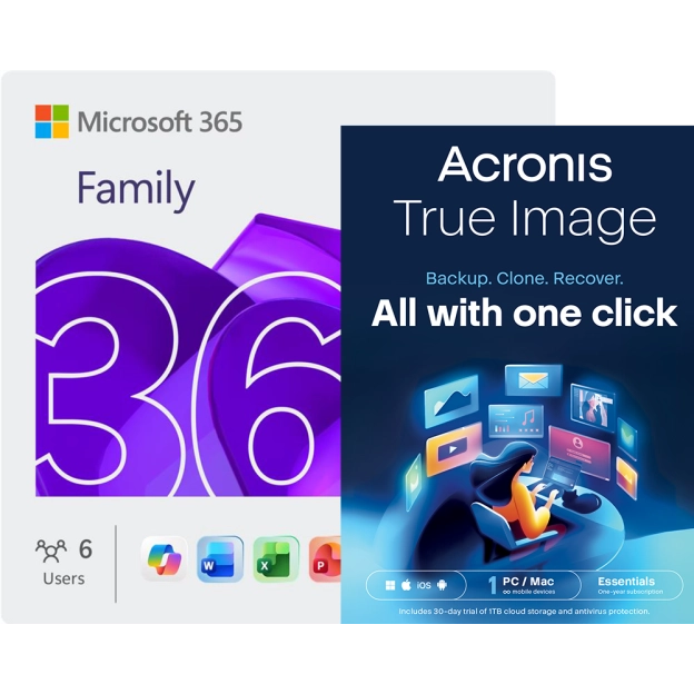 Microsoft 365 Family + Acronis True Image Essentials | 1 PC | 1 år