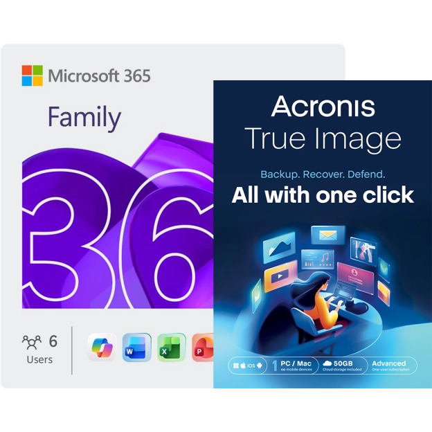 Microsoft 365 Family + Acronis True Image Advanced | 1 PC | 1 år