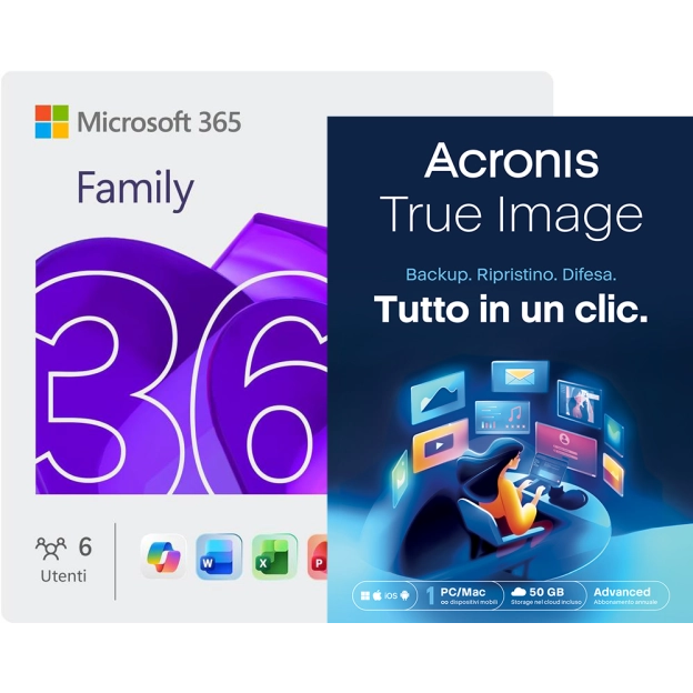 Microsoft 365 Family + Acronis True Image Advanced | 50 GB Cloud | 1 PC | 1 Anno