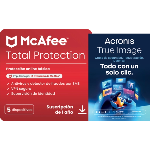 McAfee Total Protection | 5 PC | 1 año + Acronis True Image Essentials | 1 PC | 1 año