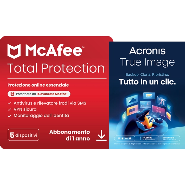 McAfee Total Protection | 5 PC | 1 anno + Acronis True Image Essentials | 1 PC | 1 anno