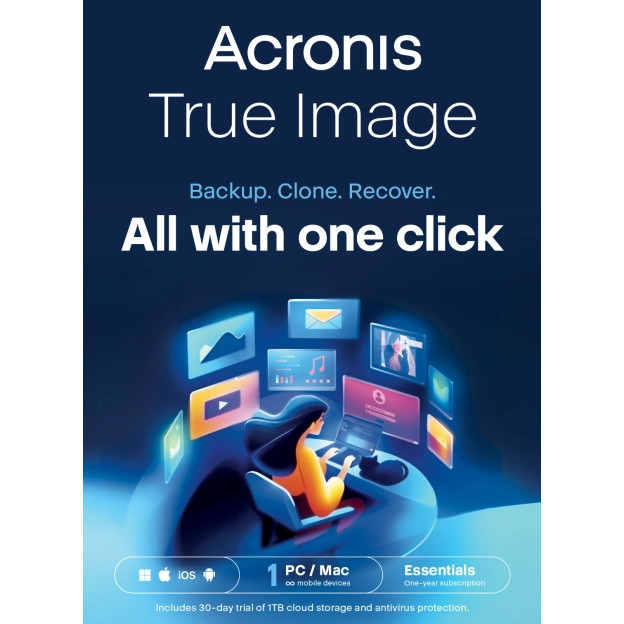 Acronis True Image Essentials 2026 | 1 PC | 1 Year | Mobile/Tablet included