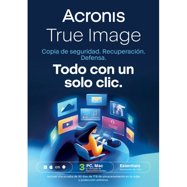 Acronis True Image Essentials 2026 | 3 PC | 1 Año | Móvil/Tableta incluido
