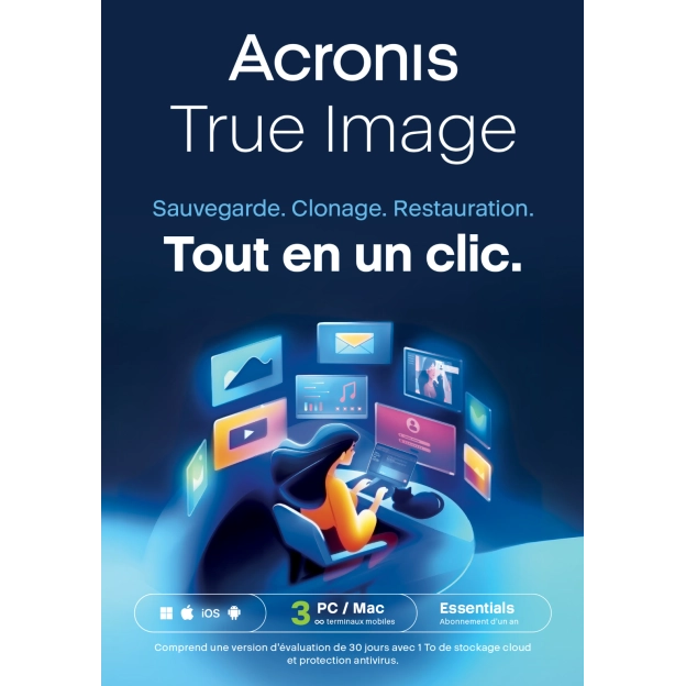 Acronis True Image Essentials 2026 | 3 PC | 1 an | Mobile/Tablette inclus