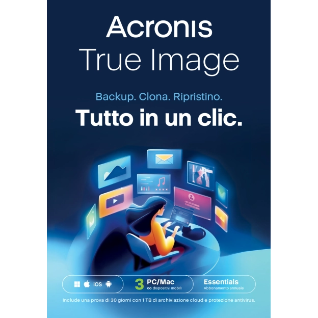 Acronis True Image Essentials 2026 | 3 PC | 1 Anno | Mobile/Tablet inclusi