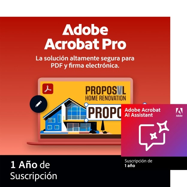 Adobe Acrobat Pro + Asistente de AI | 1 Usuario | 1 Año