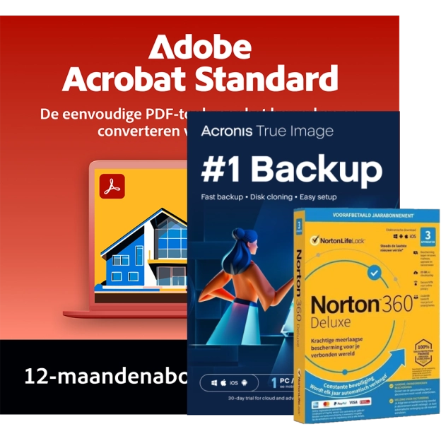 Acrobat Standard + Norton 360 Deluxe + Acronis Essentials | 1 Jaar