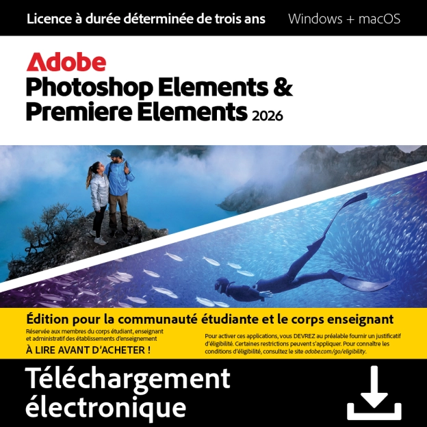 Adobe Photoshop Elements et Premiere Elements 2026 | Édition Étudiant et Enseignant