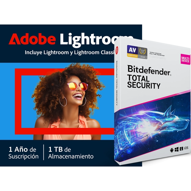 Adobe Lightroom CC | 1 Usuario | 1 Año | 1 TB de almacenamiento en cloud + Bitdefender Total Security | 5 Dispositivos