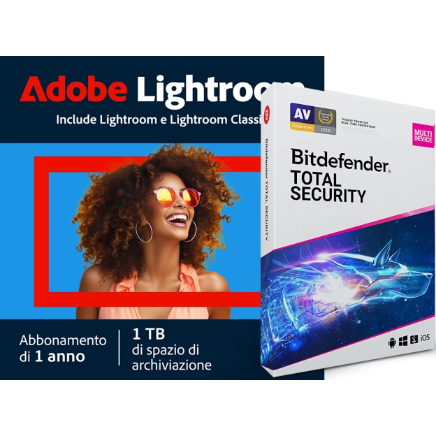 Adobe Lightroom CC | 1 Utente | 1 Anno | 1 TB di spazio di archiviazione cloud + Bitdefender Total Security | 5 Dispositivi