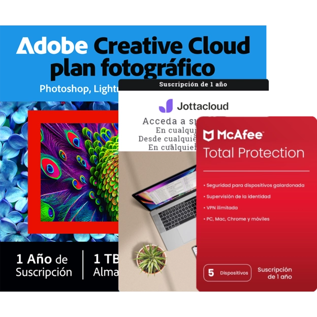 Plan de Fotografía de Adobe 1 TB + McAfee Total Protection 5 PC + Jottacloud Home | 1 Año