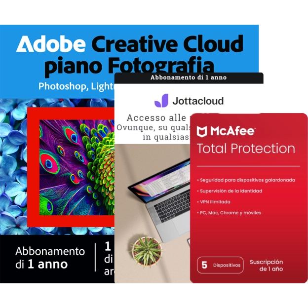 Piano di Fotografia Adobe 1 TB + McAfee Total Protection 5 PC + Jottacloud Home | 1 Anno