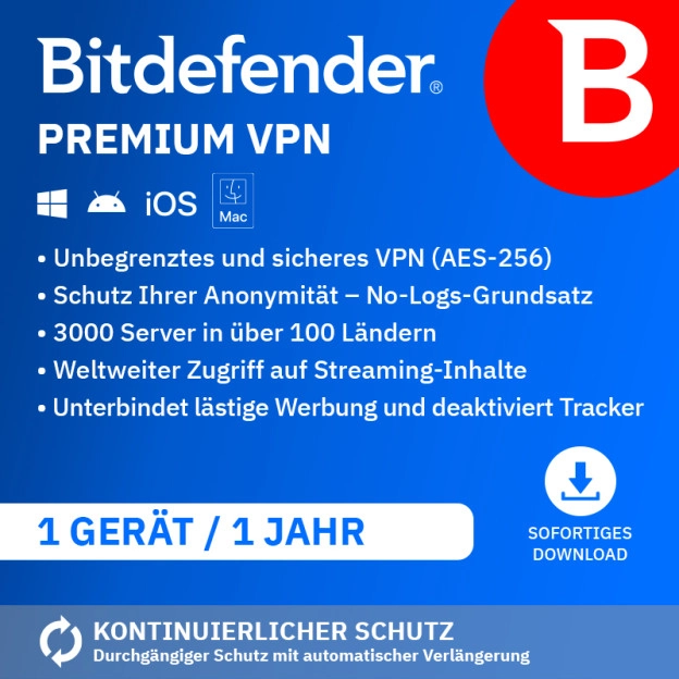 Bitdefender Premium VPN 2026 | 10 Geräte | 1 Jahr