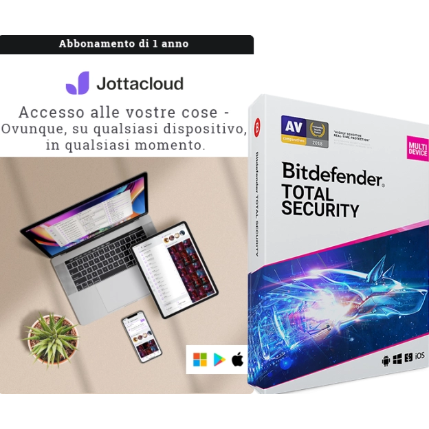 Jottacloud Personal Unlimited + Bitdefender Total Security | 5 Dispositivi | 1 Anno