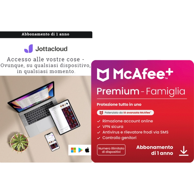 Jottacloud Home + McAfee+ Premium Family | Dispositivi illimitati | 1 Anno