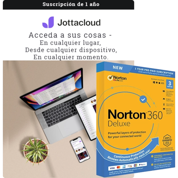 Jottacloud Personal Ilimitado + Norton 360 Deluxe | 3 PC | 1 Año
