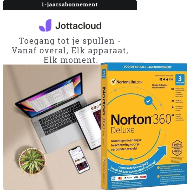 Jottacloud Personal Unlimited + Norton 360 Deluxe | 3 PC | 1 Jaar