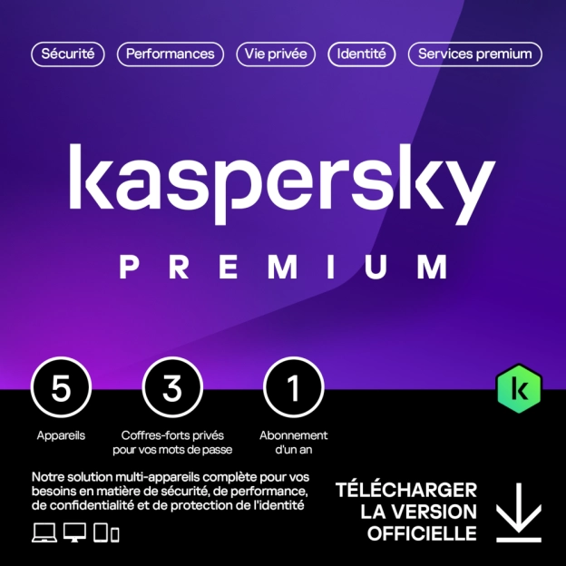 Kaspersky Premium | 5 Appareils | 1 An | 2026 | France