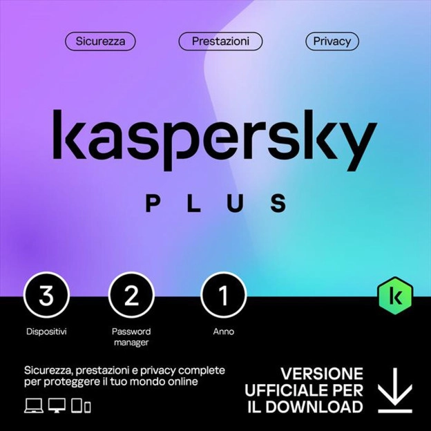 Kaspersky Plus | 3 Dispositivi | 1 Anno | 2026 | Italia