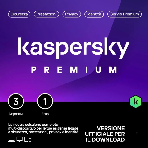 Kaspersky Premium | 3 Dispositivi | 1 Anno | 2026 | Italia