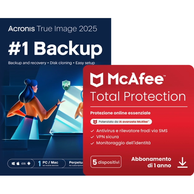 Acronis True Image Essentials | 1 PC | 1 anno + McAfee Total Protection | 5 PC | 1 anno