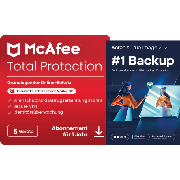 McAfee Total Protection | 5 PC | 1 Jahr + Acronis True Image Essentials | 1 PC | 1 Jahr
