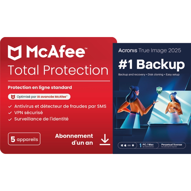 McAfee Total Protection | 5 PC | 1 an + Acronis True Image Essentials | 1 PC | 1 an