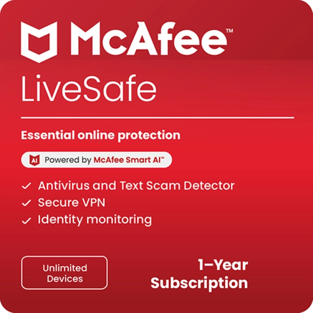 McAfee LiveSafe Total Protection 2025 | 10 laitetta | 1 vuosi