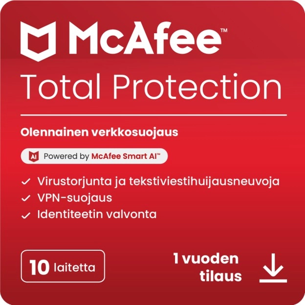 McAfee Total Protection 2026 | 10 laitetta | 1 vuosi | Windows - Mac - Android - iOS