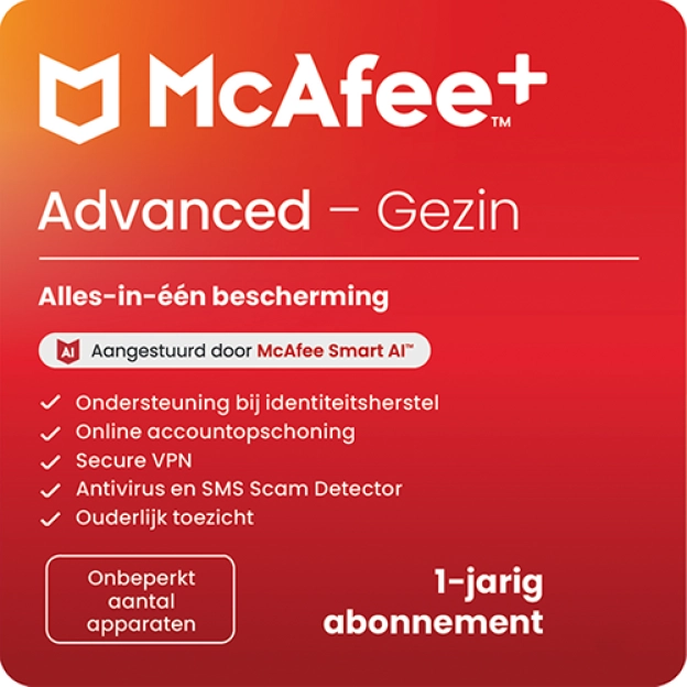 McAfee+ Advanced Family | 1 Jaar | Onbeperkt aantal apparaten | Windows - Mac - iOS - Android - ChromeOS