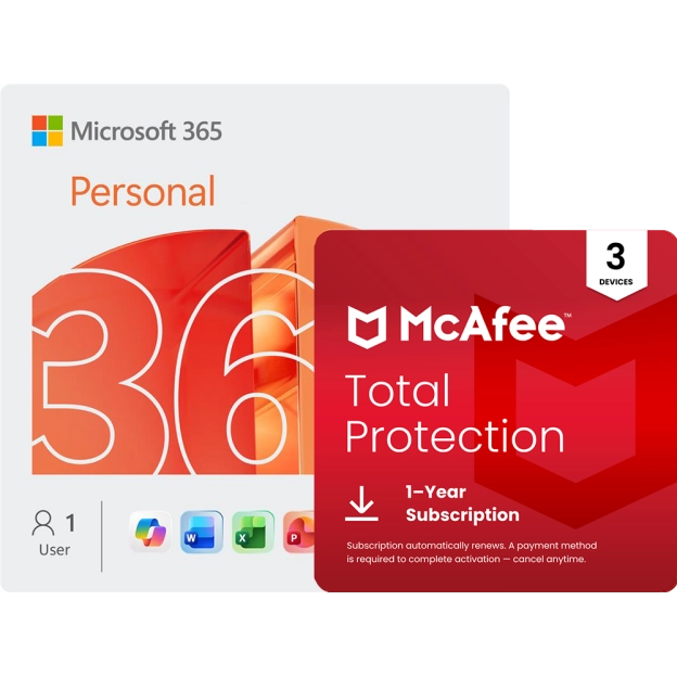 Microsoft 365 Personal + McAfee Protection | 3 Devices | 1 Year