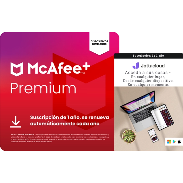 McAfee+ Premium Individual + Jottacloud Personal Ilimitado | 1 Año | Dispositivos Ilimitados