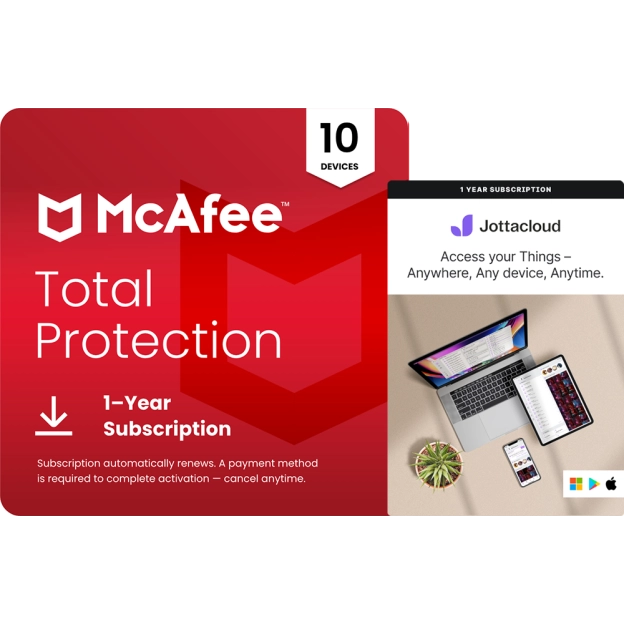 McAfee Total Protection 2026 | 10 Devices + Jottacloud Personal Unlimited | Unlimited secured cloud storage