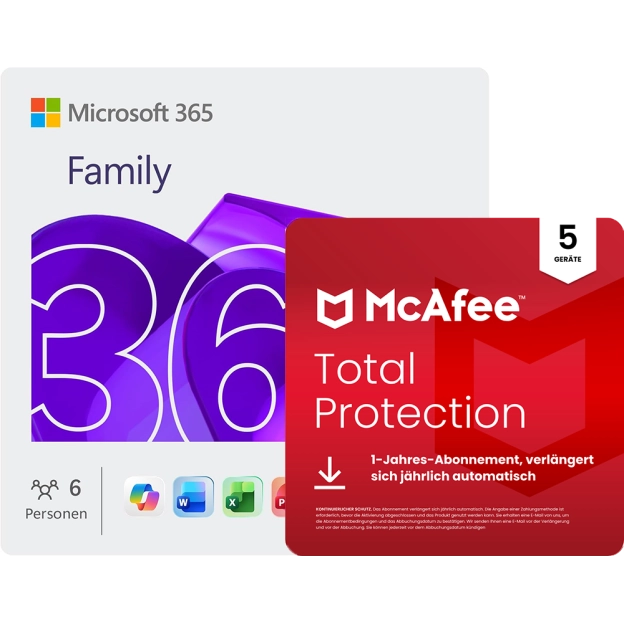 Microsoft 365 Family + McAfee Total Protection | 5 Geräte | 1 Jahr