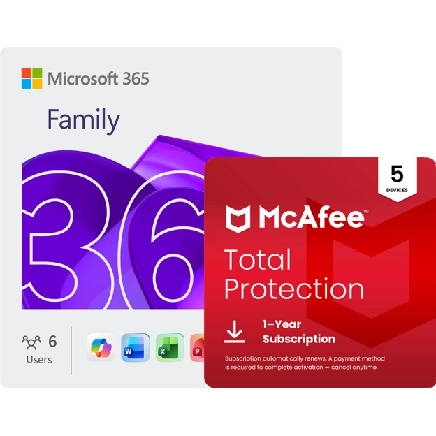 Microsoft 365 Family + McAfee Total Protection | 5 Devices | 1 Year