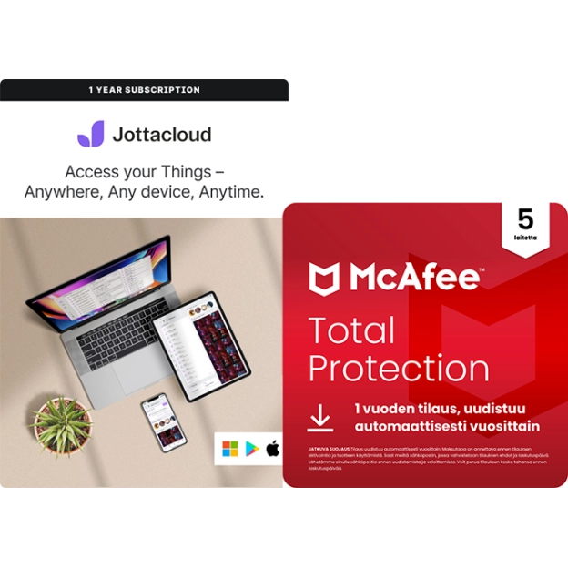 Jottacloud Home + McAfee Total Protection | 5 tietokonetta | 1 vuosi