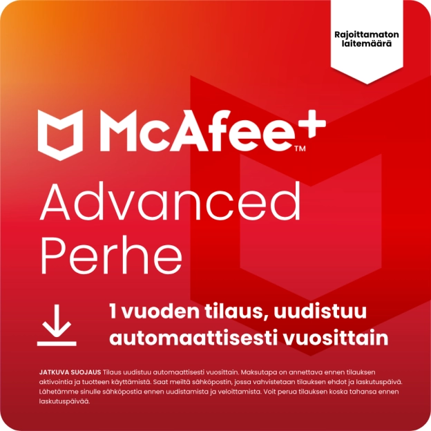 McAfee+ Advanced Yksittäinen | 1 Vuosi | Rajoittamaton laitteet