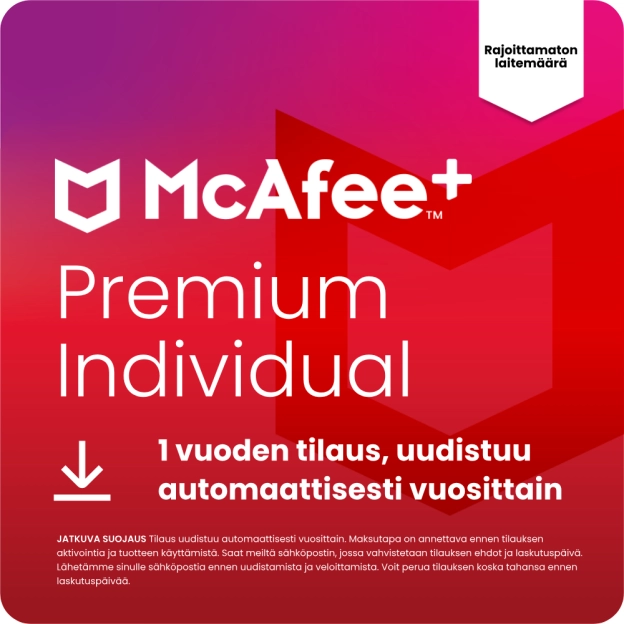 McAfee+ Premium Individual | 1 Vuosi | Rajattomat laitteet