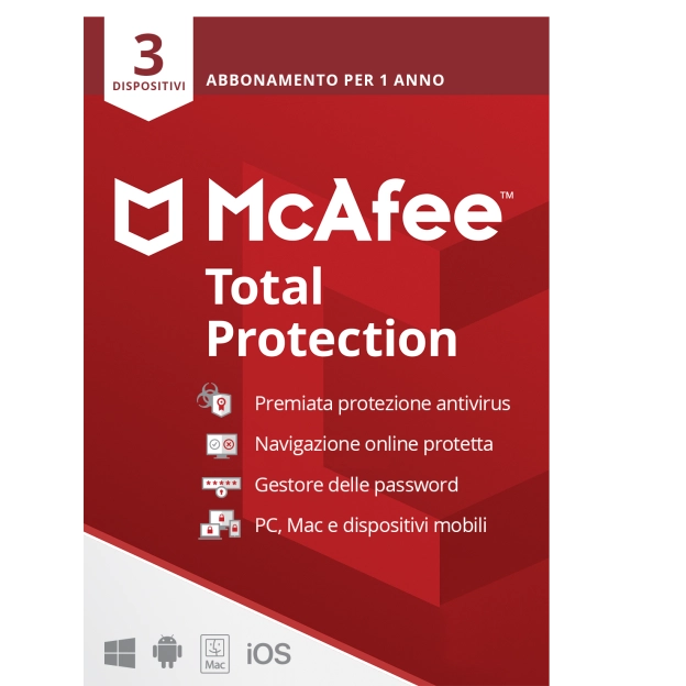McAfee Total Protection 2026 | 3 Dispositivi | 1 anno | Windows - Mac - Android - iOS